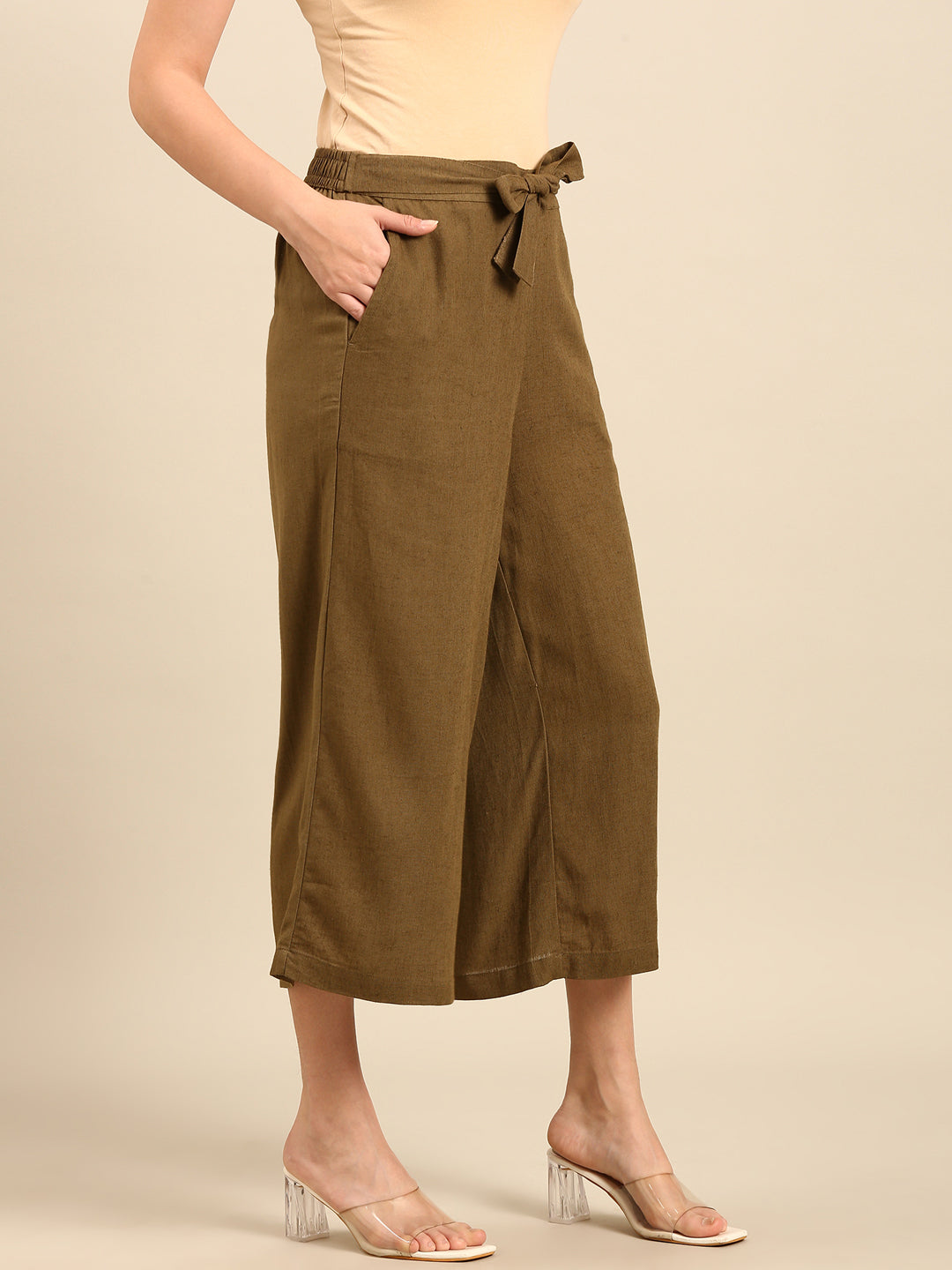 Tie Up Culottes-Olive Green