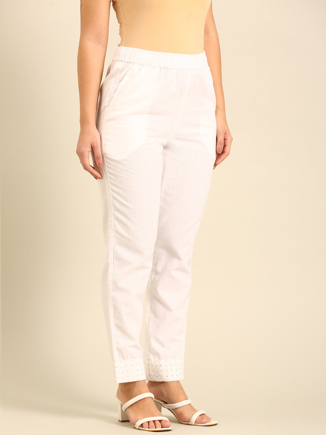 Cigarette Pant Embroidered-White