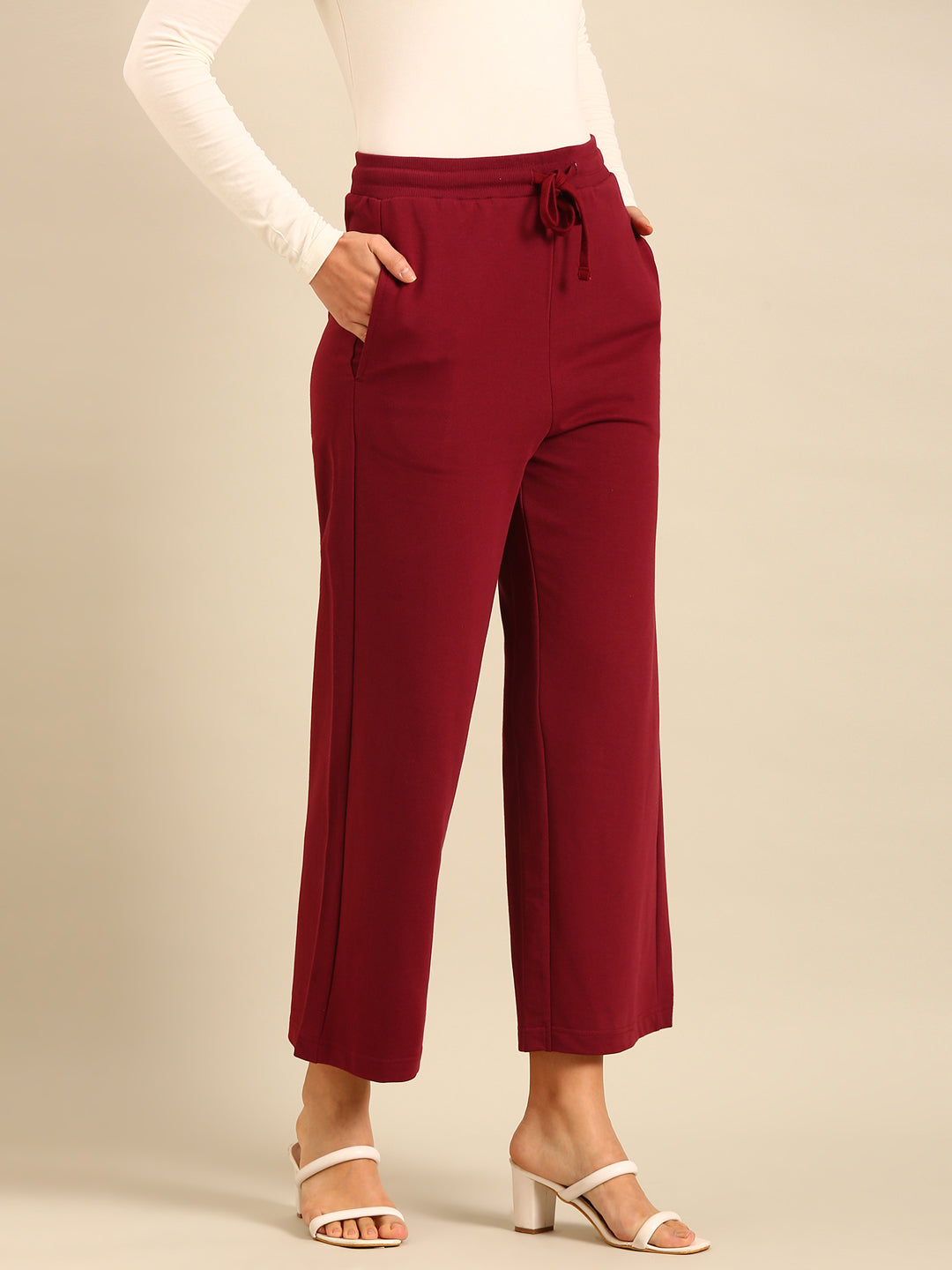 Wide Leg Casual Pant-Burgundy