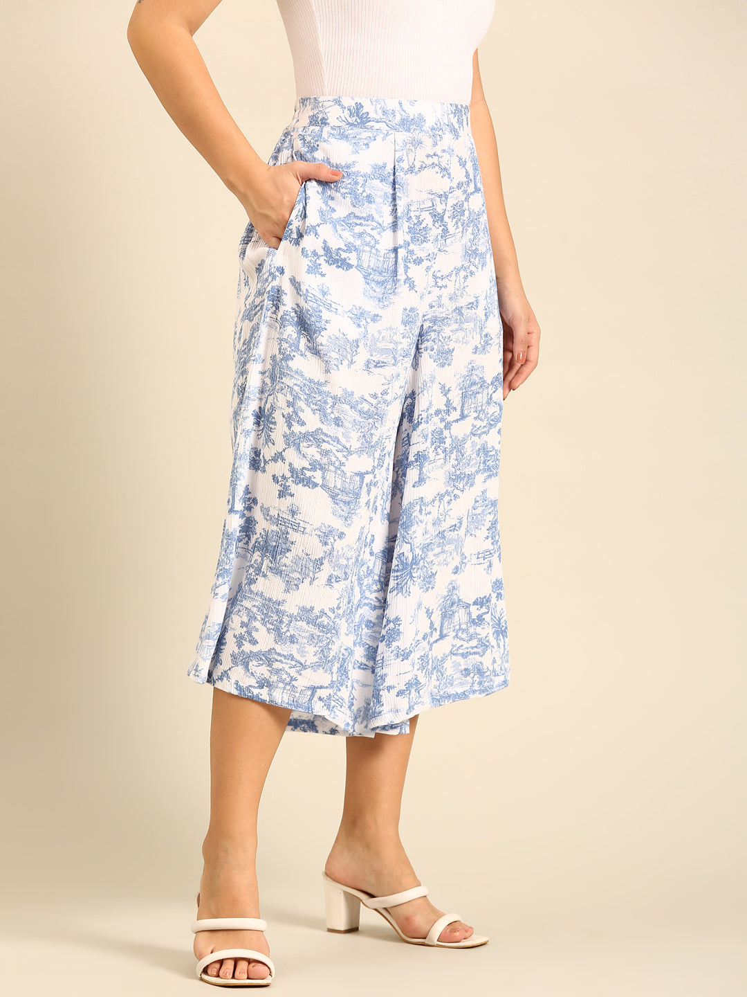 Printed Culottes-Powder Blue