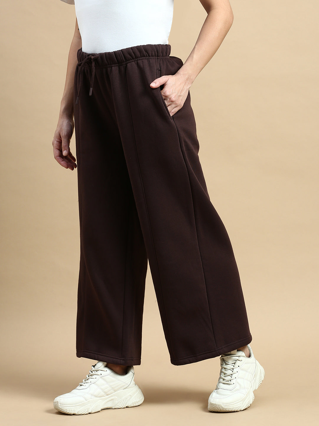 Wide Leg Straight Pant-Brown - De Moza