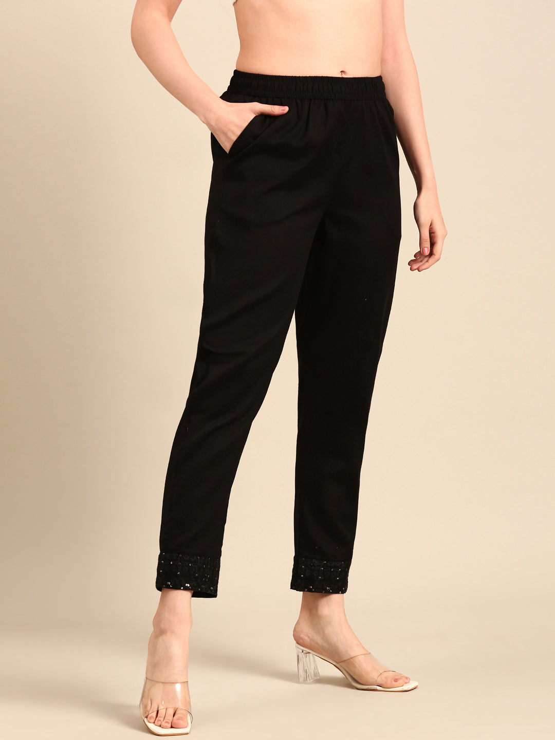 Straight Pant Embroidered-Black