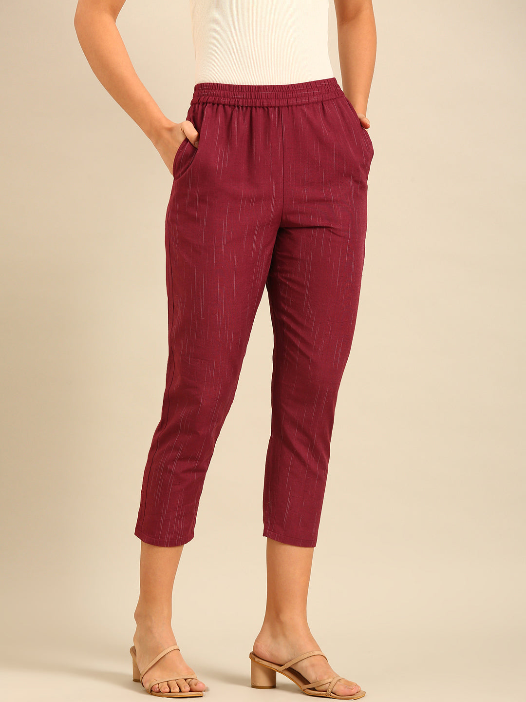 Printed Straight Pant-Wine