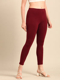 Ankle Length Leggings Cotton-Dark Maroon