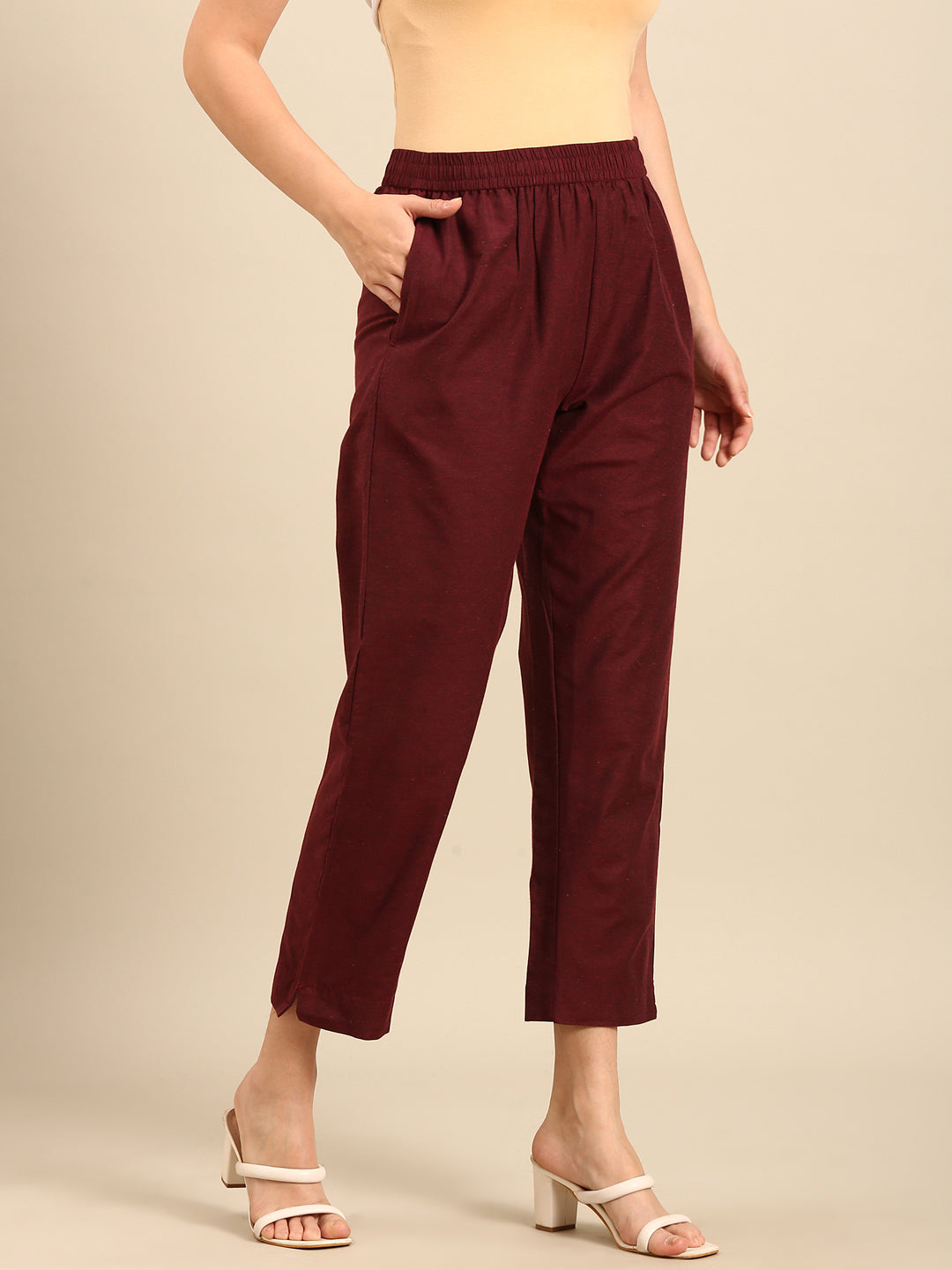 Cigarette Pants-Maroon