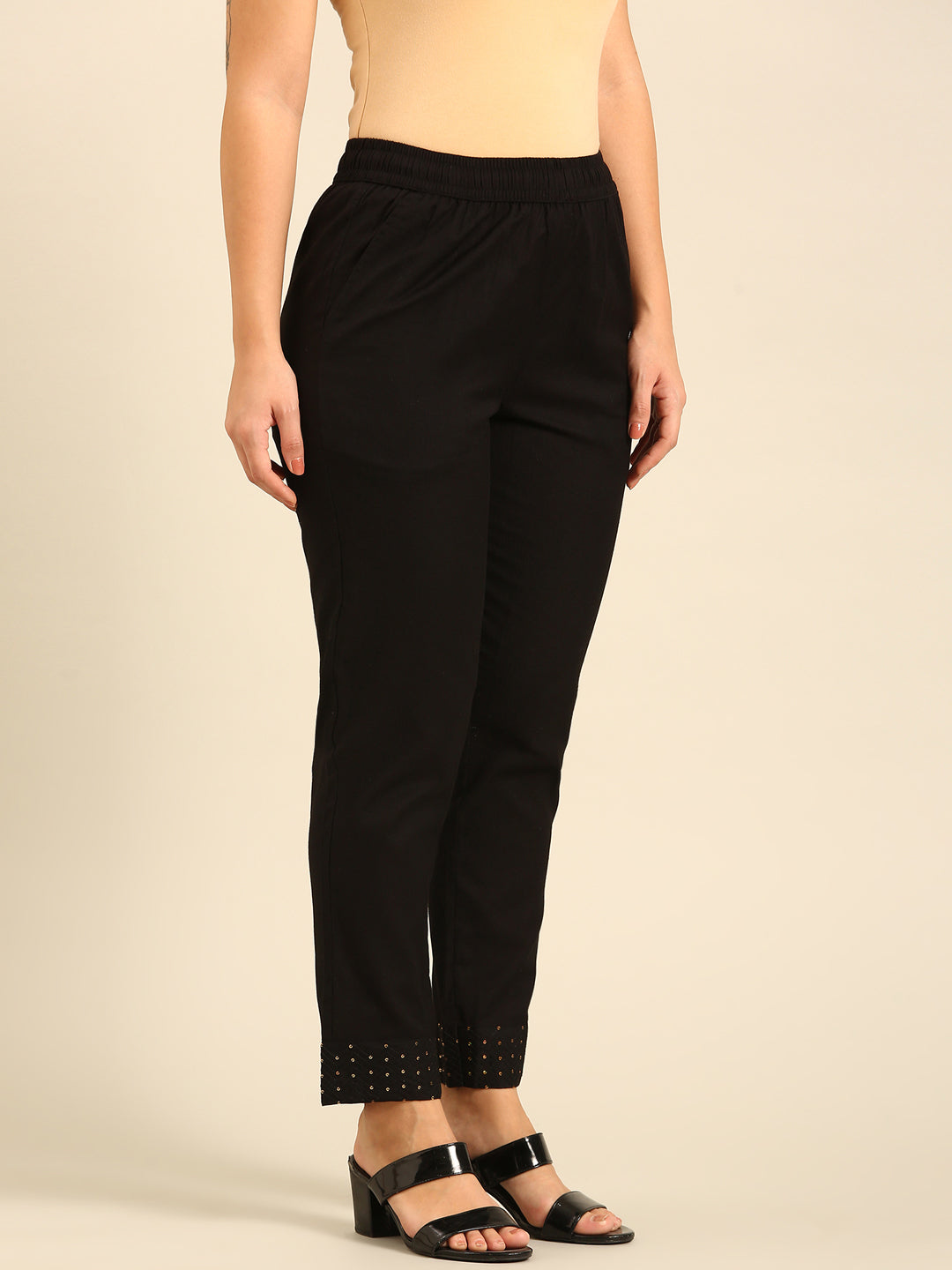 Cigarette Pant Embroidered-Black