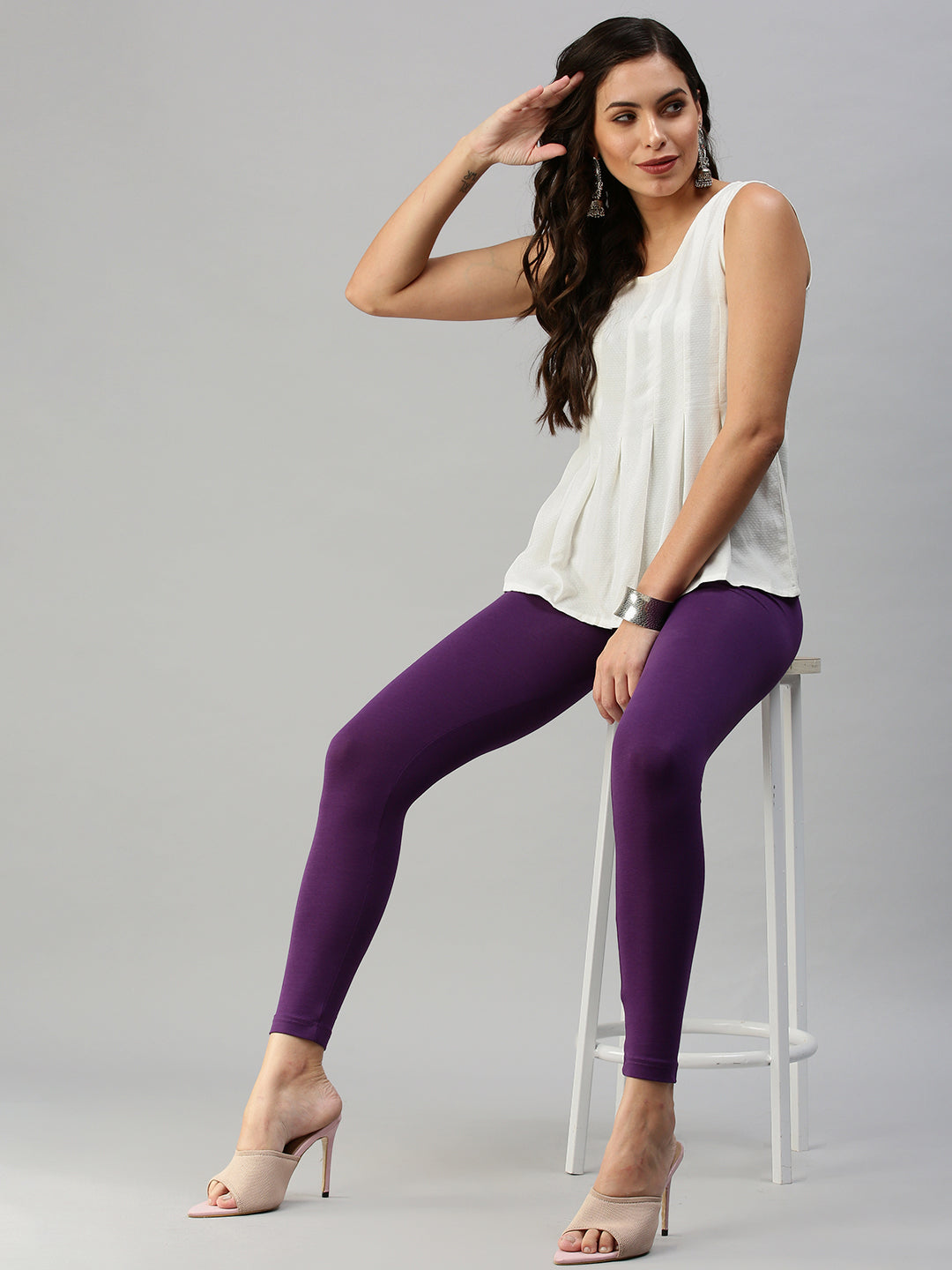 Ankle Length Leggings Cotton-Purple - De Moza