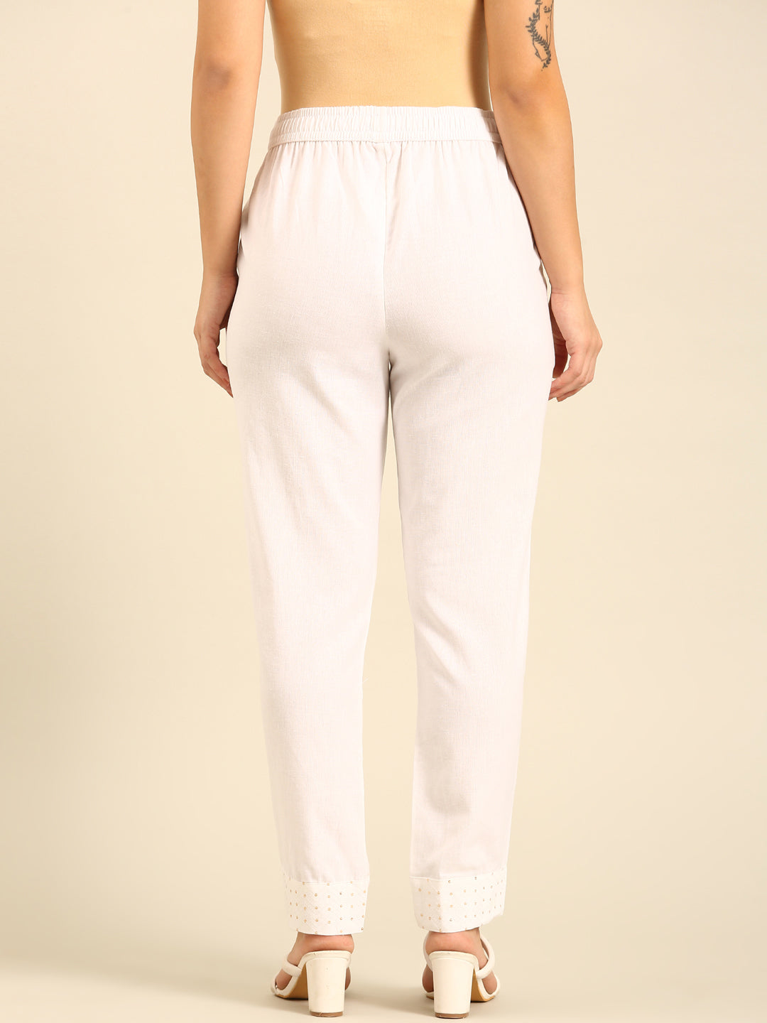 Cigarette Pant Embroidered-White