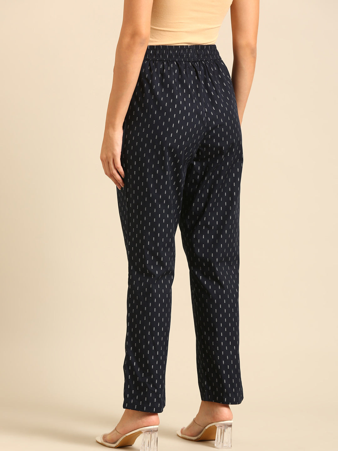 Straight Pant All Over Print-Navy