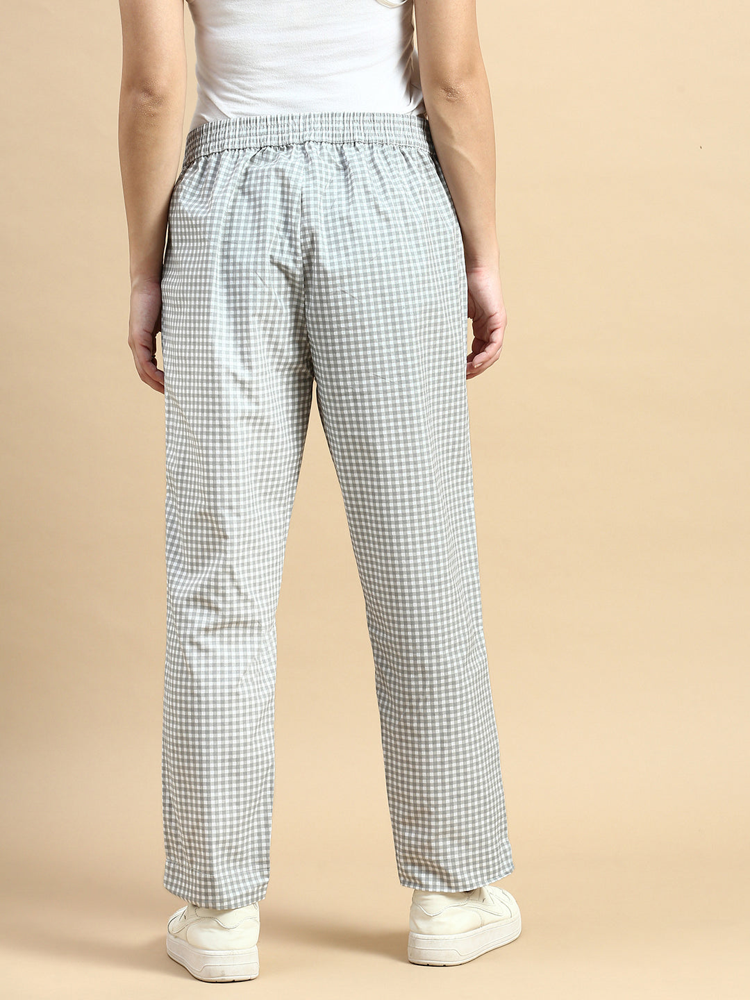 Straight Pant Checked-Grey - De Moza