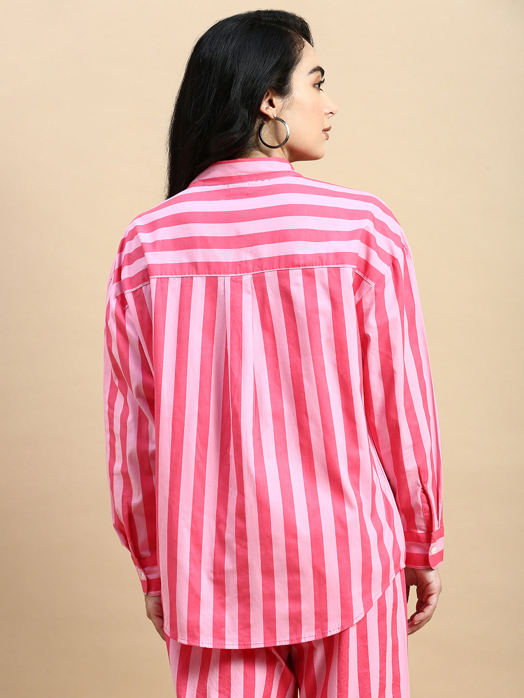 Co-Ord Set Striped (Shirt & Wide Leg Pant)-Pink