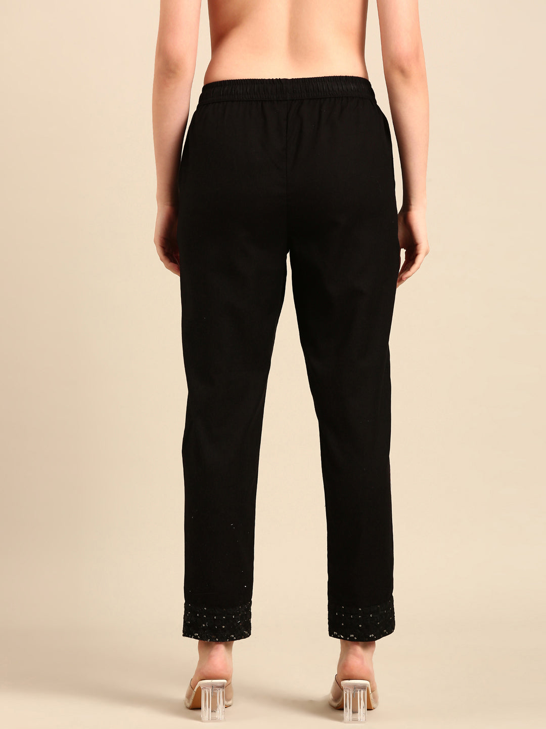 Straight Pant Embroidered-Black