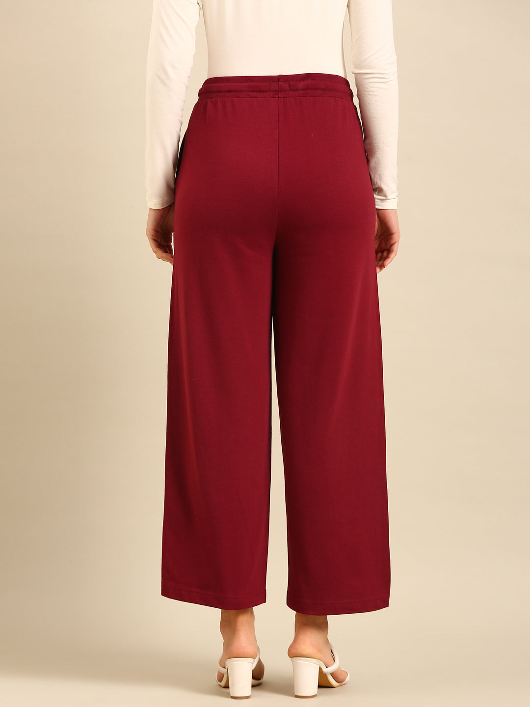 Wide Leg Casual Pant-Burgundy