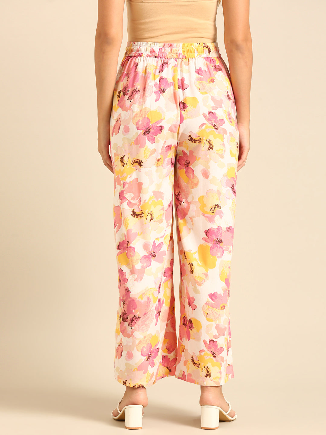 Co-Ord Set Floral Print (Casual Top & Palazzo)-Pink