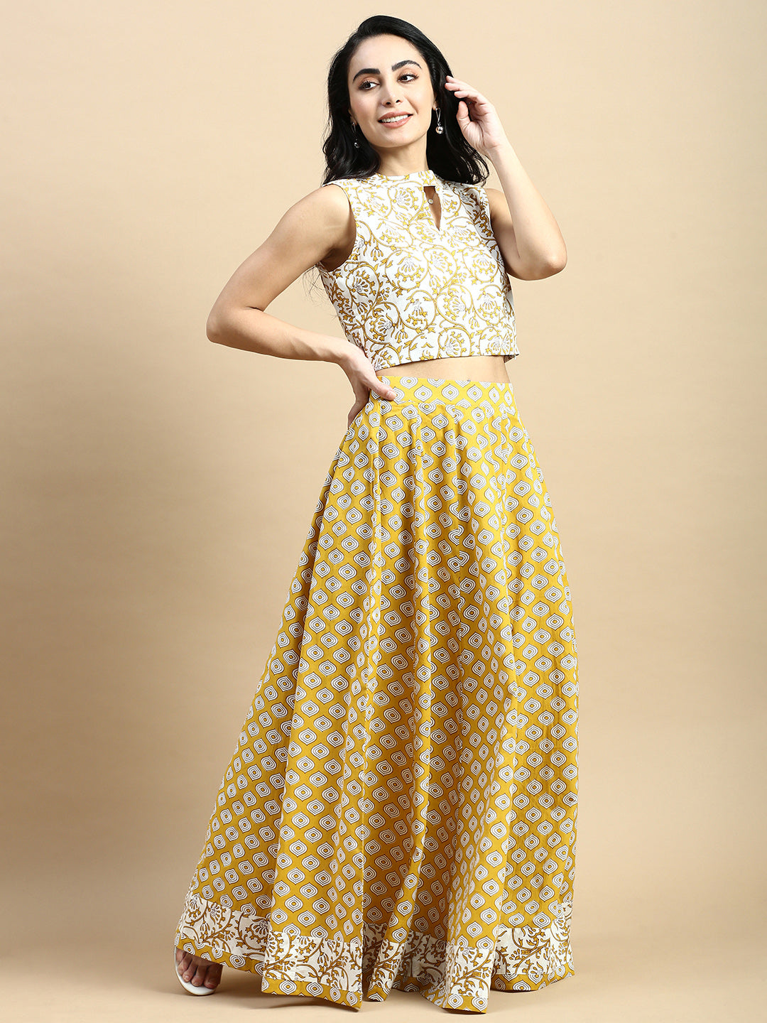 Co-Ord Set (Blouse & Skirt)-Mustard