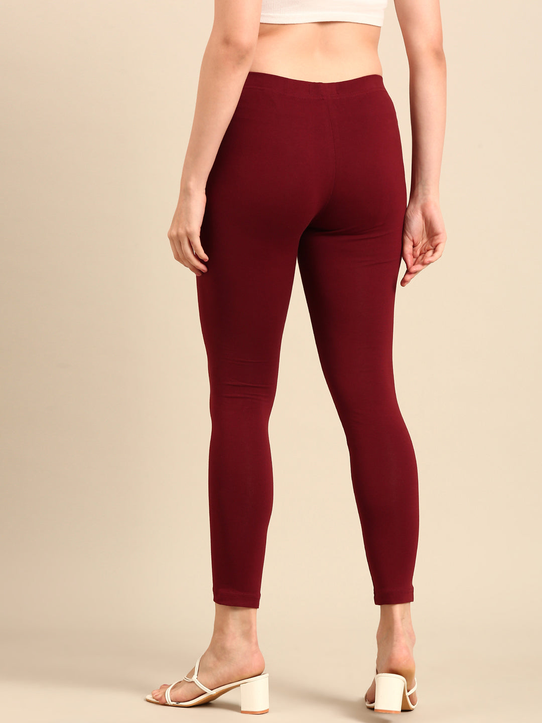 Ankle Length Leggings Cotton-Dark Maroon