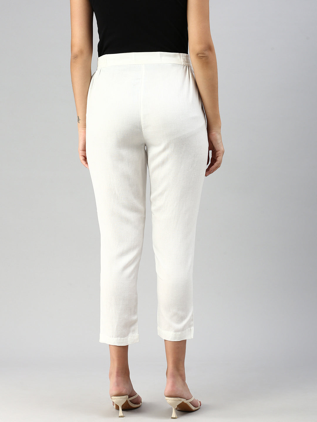 De Moza Women Cigarette Pants Offwhite