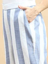 Co-Ord Set Striped (Shirt & Wide Leg Pant)-Blue