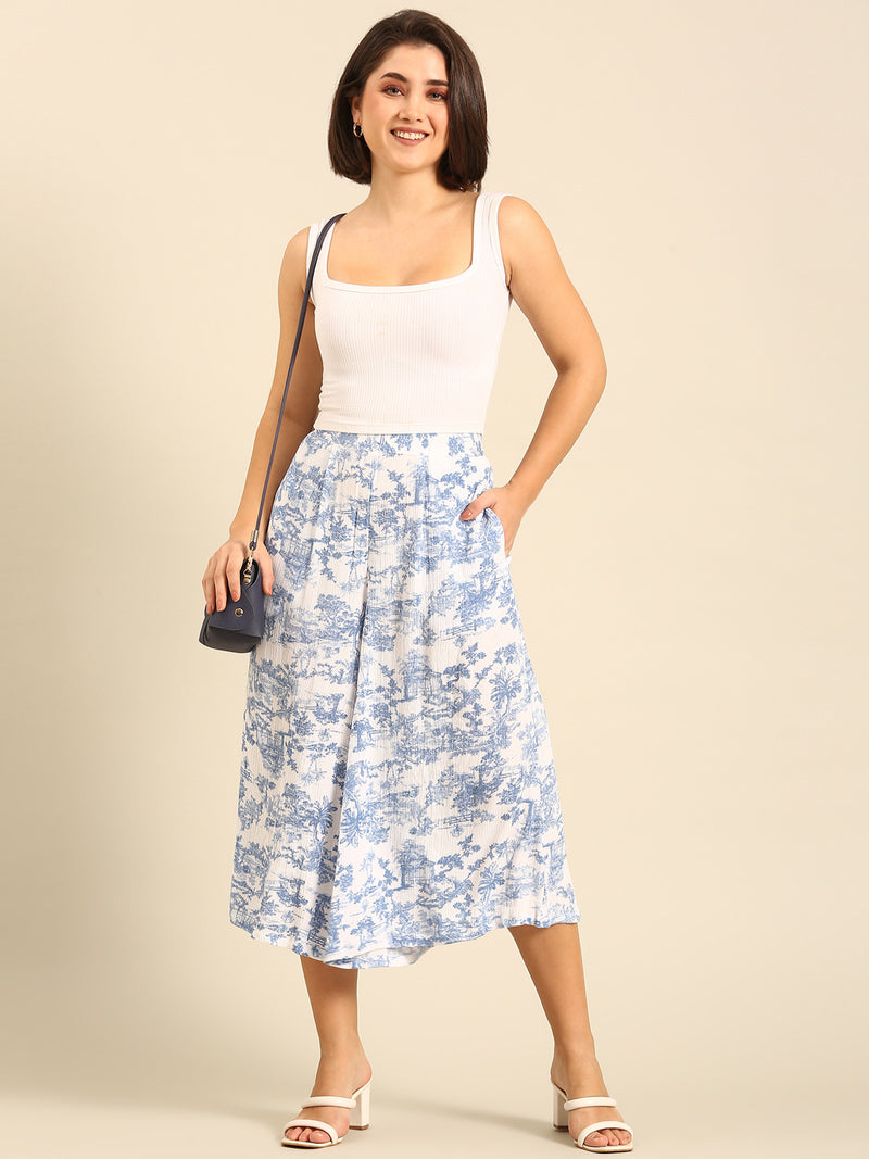 Printed Culottes-Powder Blue