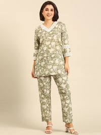 Printed Straight Pant-Mint Green