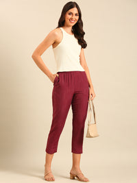 Printed Straight Pant-Wine