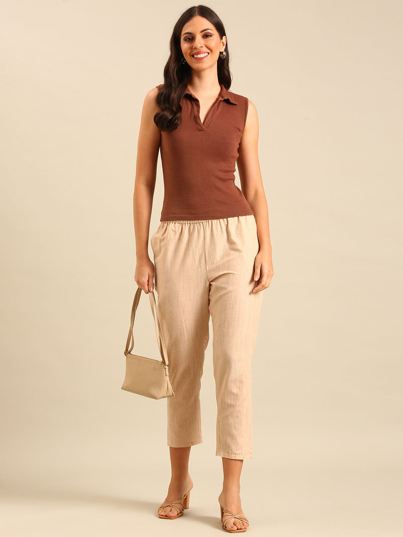 Printed Straight Pant-Beige