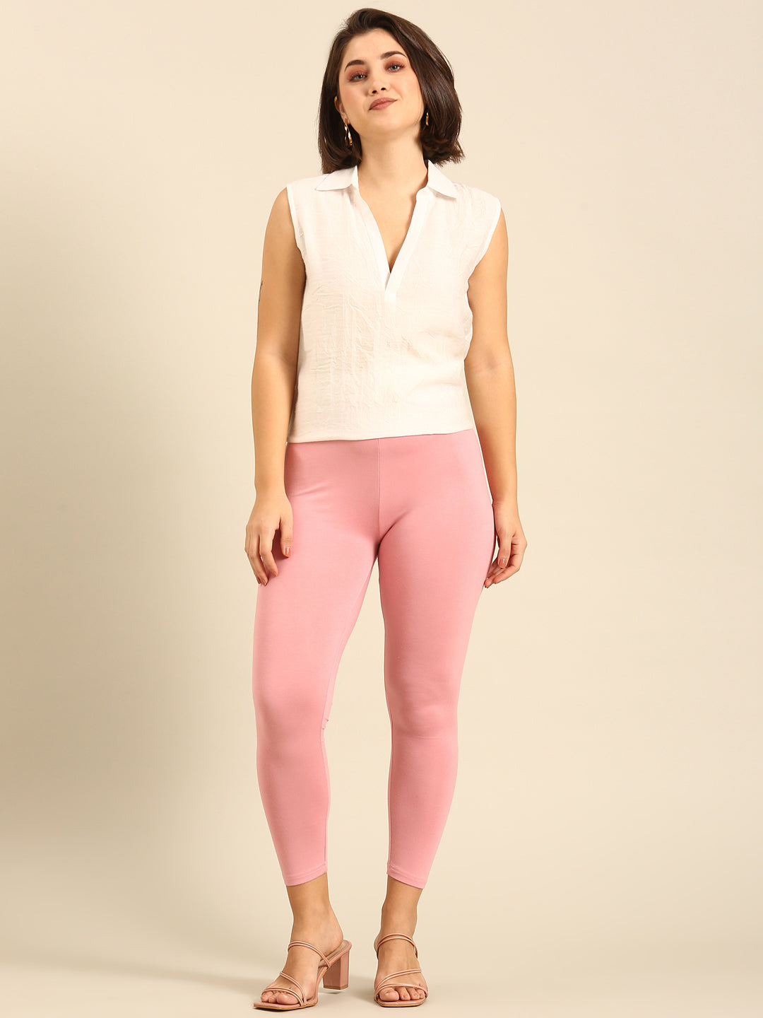 Ankle Length Leggings Viscose-Rose Pink