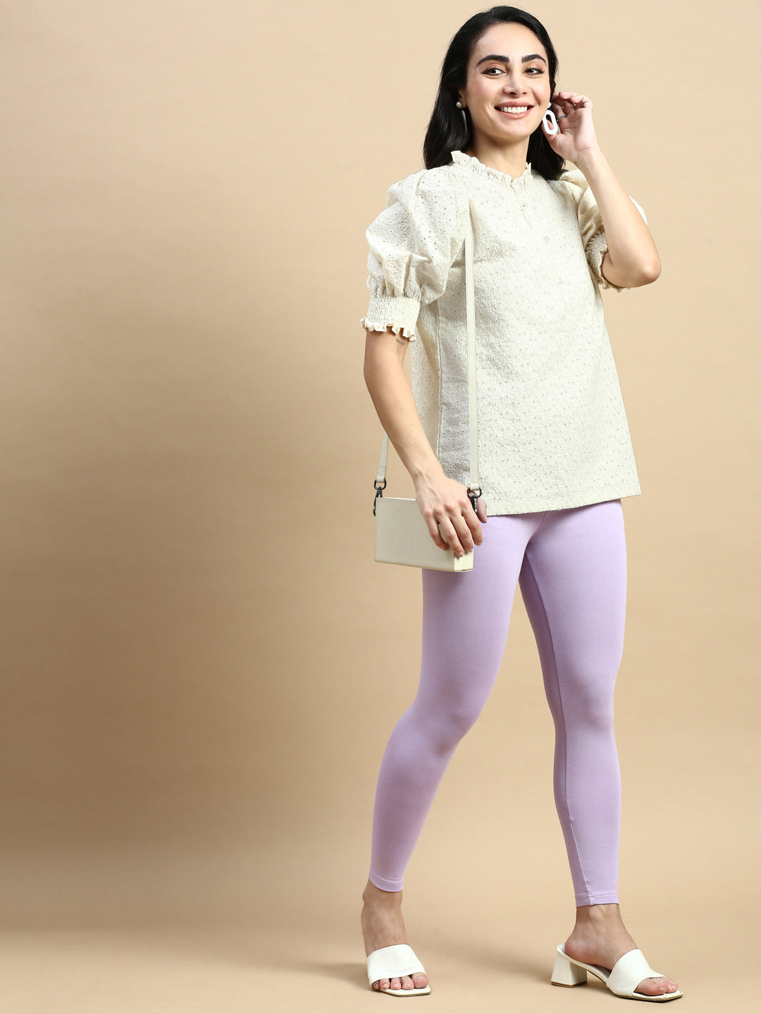 Ankle Length Leggings Viscose-Lilac - De Moza