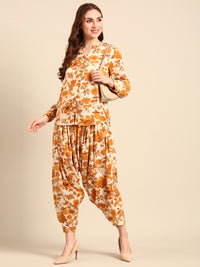 Co-Ord Set Floral Print (Top & Harem Pant)-Yellow