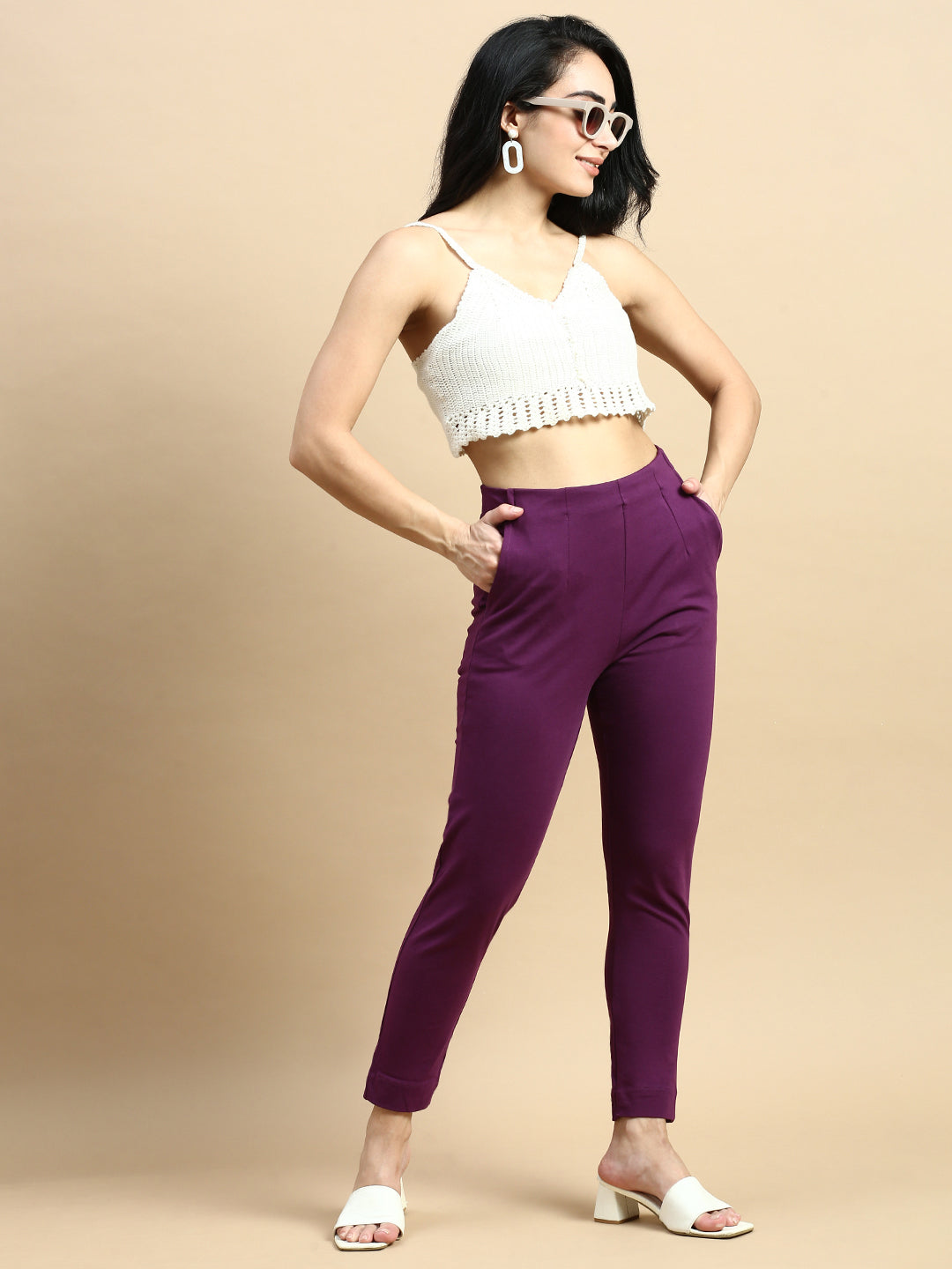 Super Stretch Kurti Pant-Dark Purple - De Moza