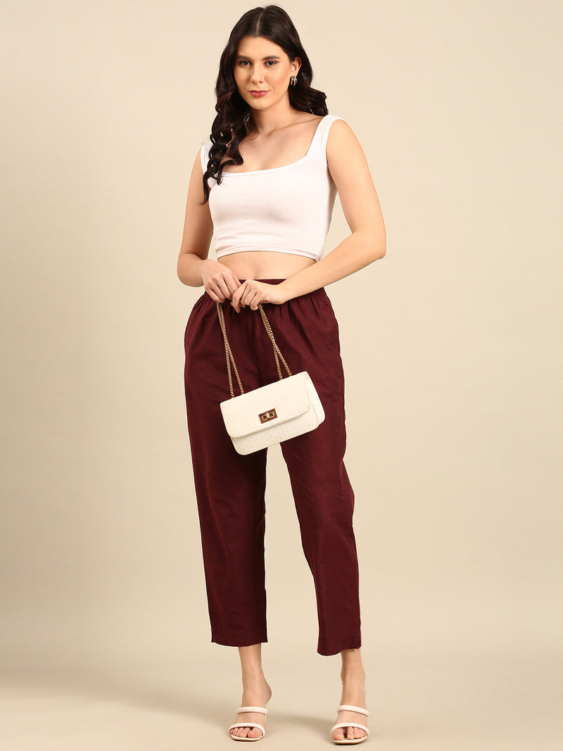 Cigarette Pants-Maroon