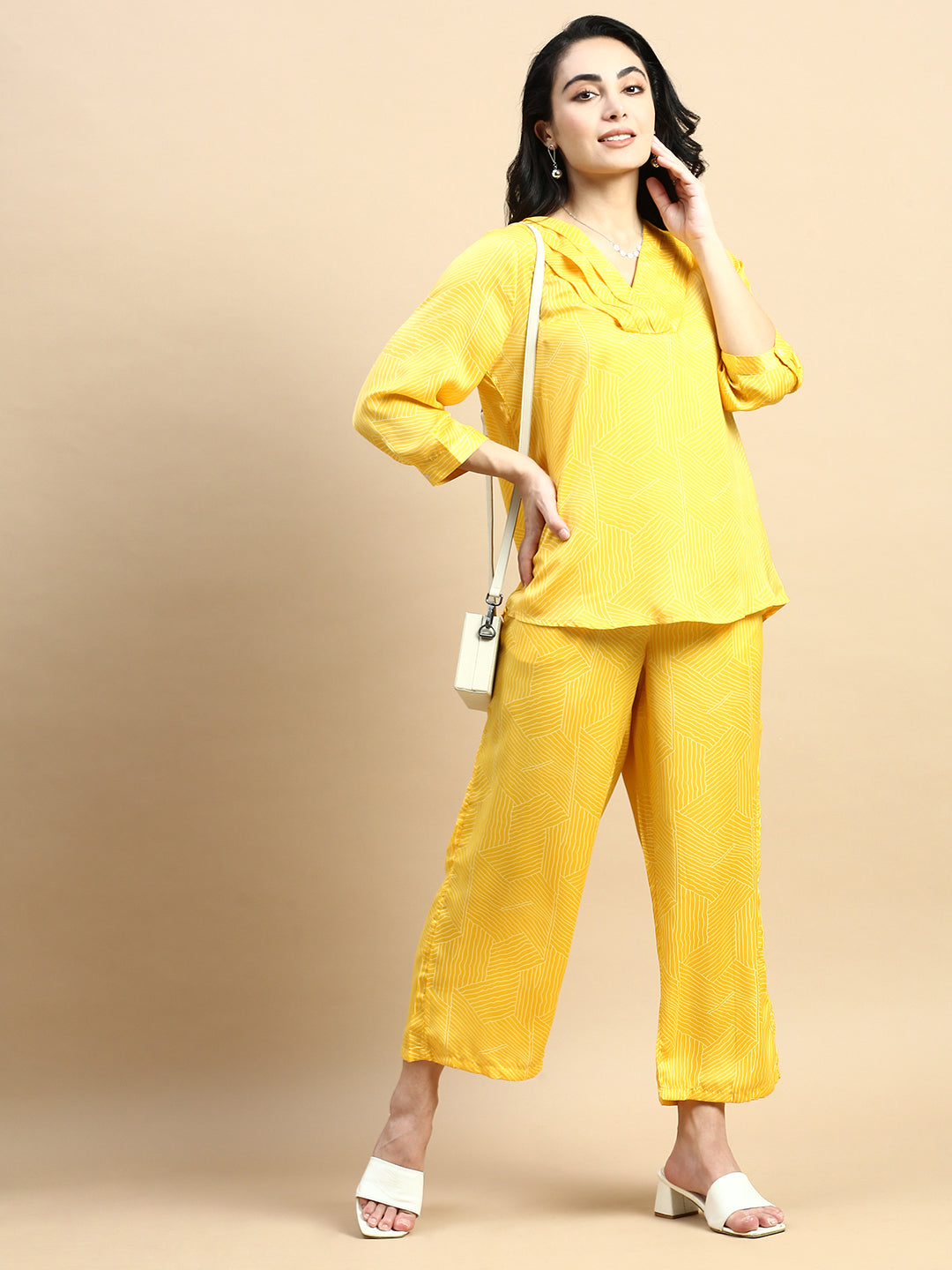 Co-Ord Set (Tunic Top & Palazzo)-Yellow