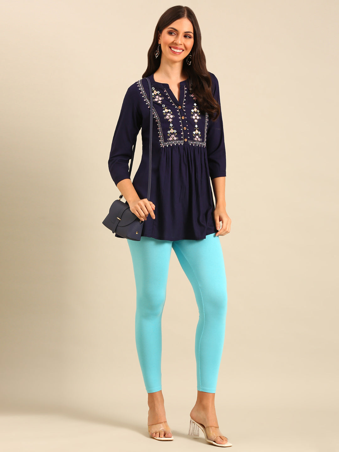 Ankle Length Leggings Viscose-Sky Blue