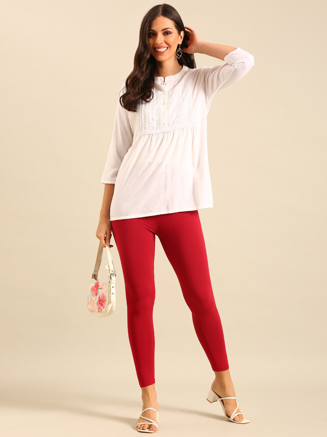 Ankle Length Leggings Viscose-Chili Red