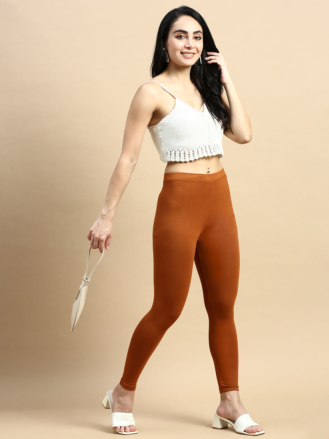 Ankle Length Leggings Viscose-Terracotta - De Moza