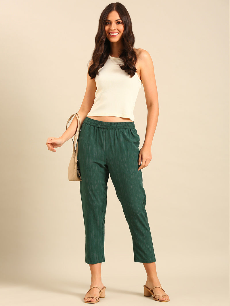 Printed Straight Pant-Bottle Green