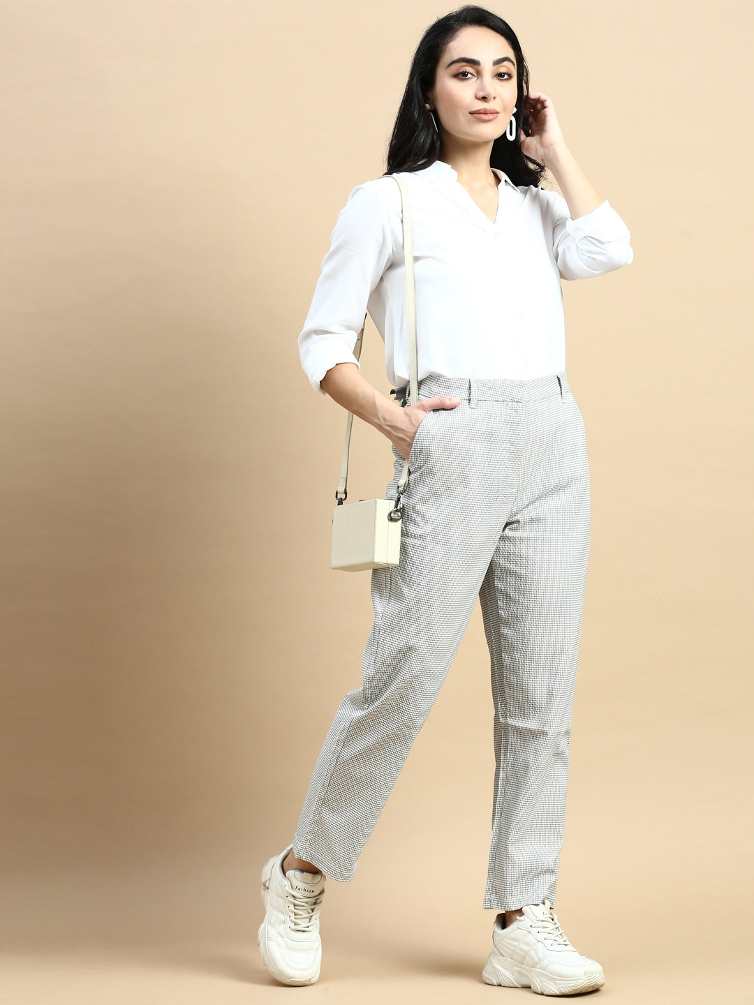 Formal Pants Checked-White - De Moza