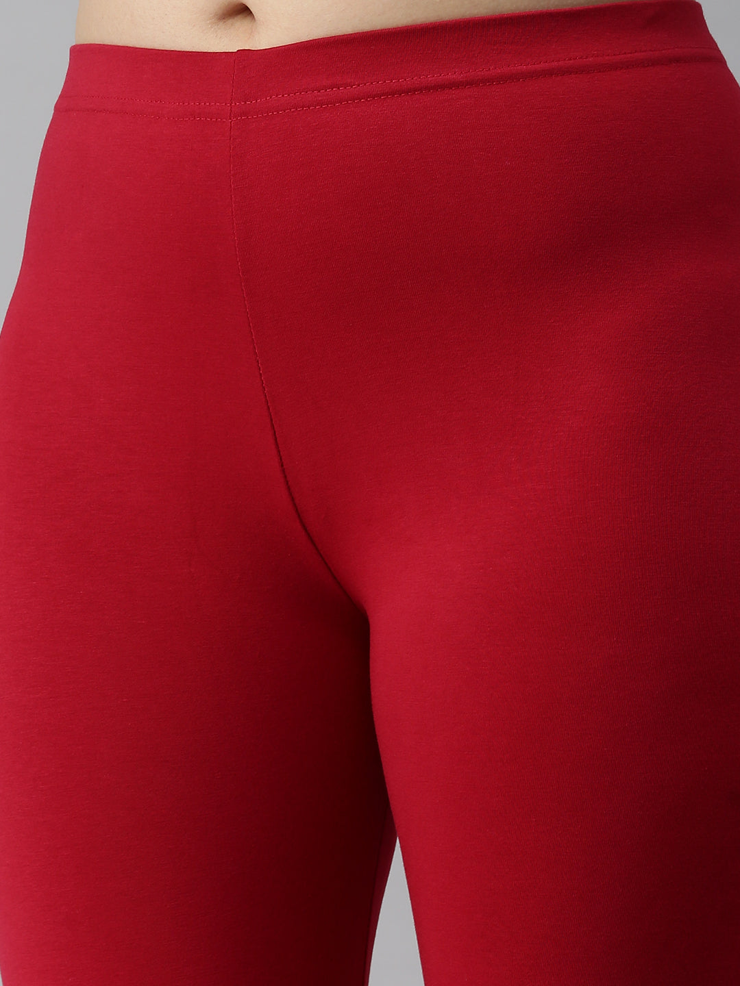 De Moza Ladies Ankle Length Leggings Solid Cotton Chilli Red