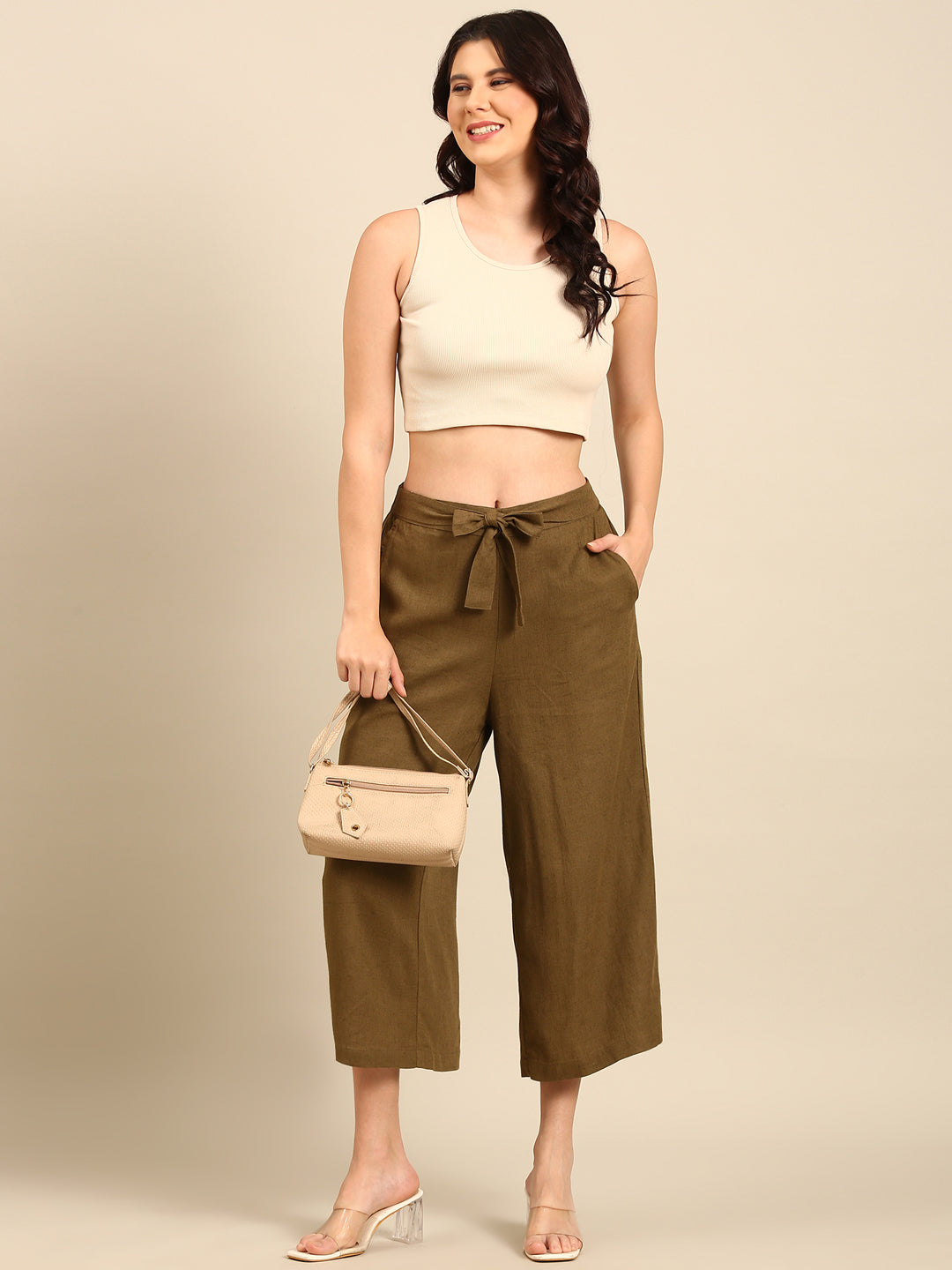 Tie Up Culottes-Olive Green