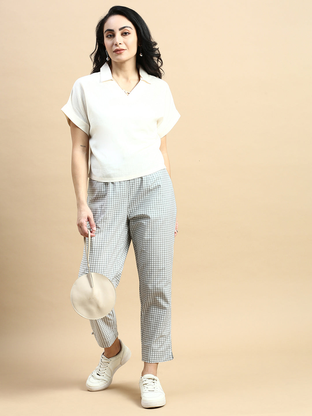 Straight Pant Checked-Grey - De Moza