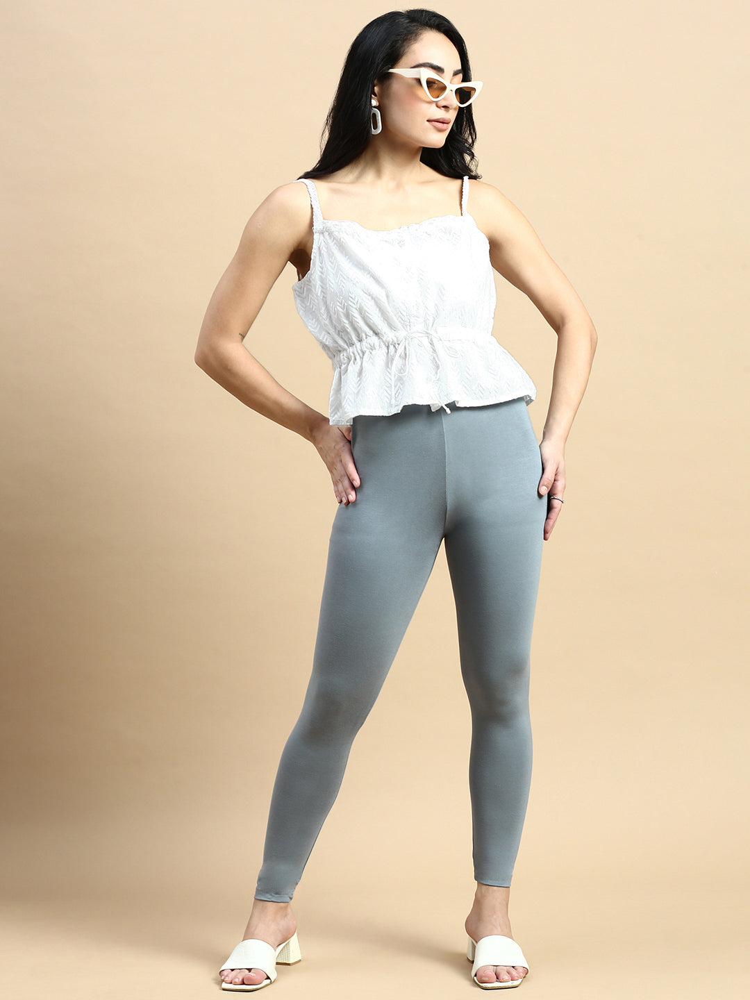 Ankle Length Leggings Viscose-Grey - De Moza