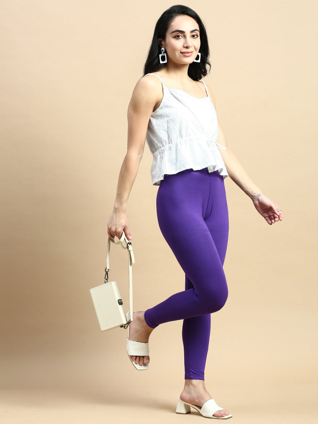 Ankle Length Leggings Viscose-Purple - De Moza