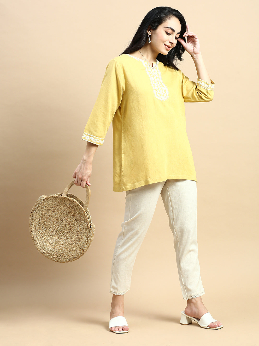 Women Tunic Top Mustard De Moza