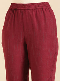 Printed Straight Pant-Wine