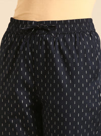 Straight Pant All Over Print-Navy