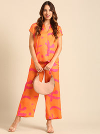 Co-Ord Set (Casual Top & Palazzo)-Orange