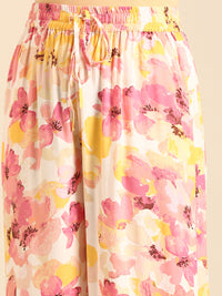 Co-Ord Set Floral Print (Casual Top & Palazzo)-Pink