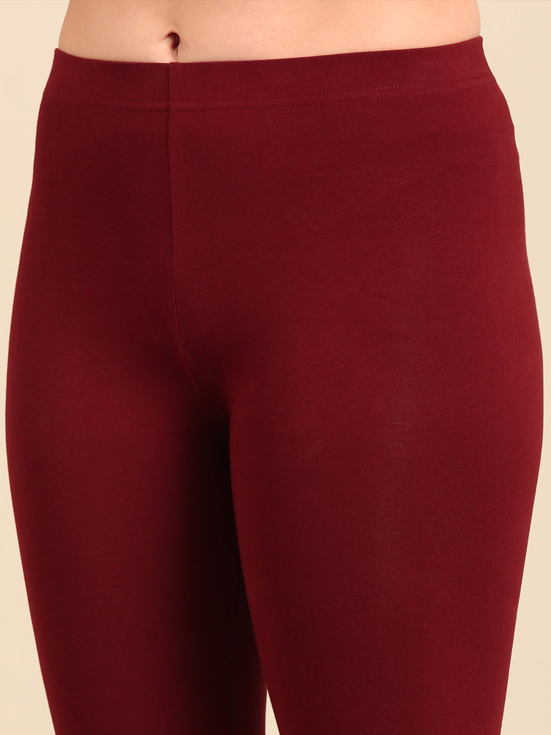 Ankle Length Leggings Cotton-Dark Maroon