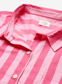 Oversized Stripped Shirt-Pink - De Moza