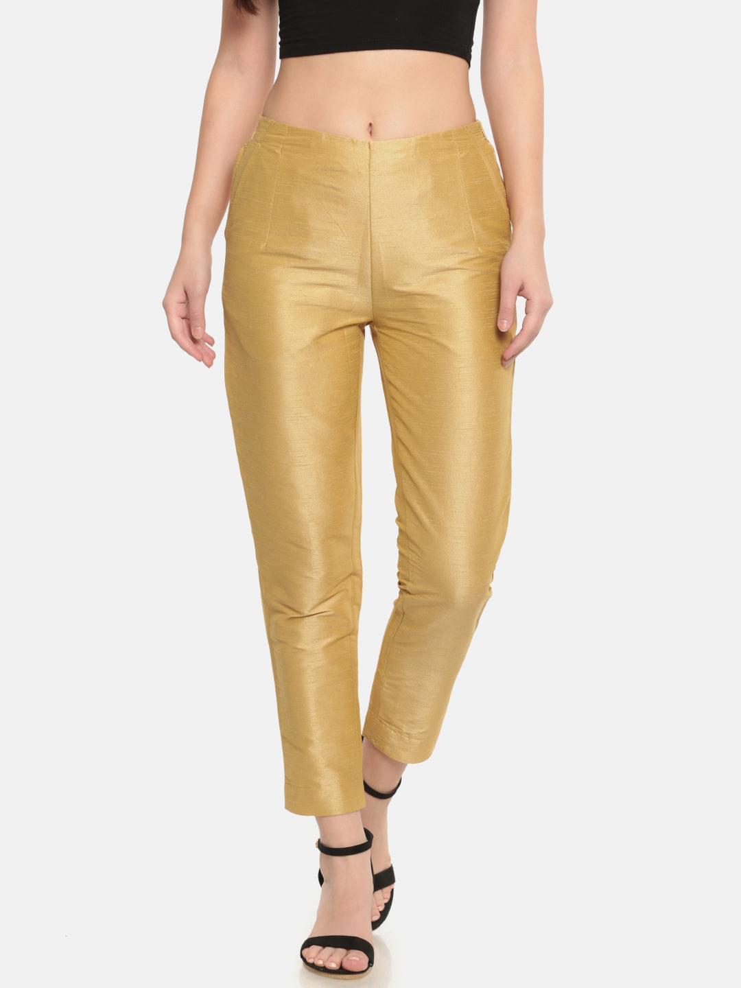 Buy Proficiens Womens Gold Butter Silk Solid Straight Pant at Amazonin